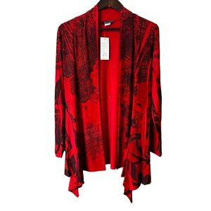 Pretty Woman Red & Black Waterfall Floral Paisley Open Cardigan Sweater Sz XL